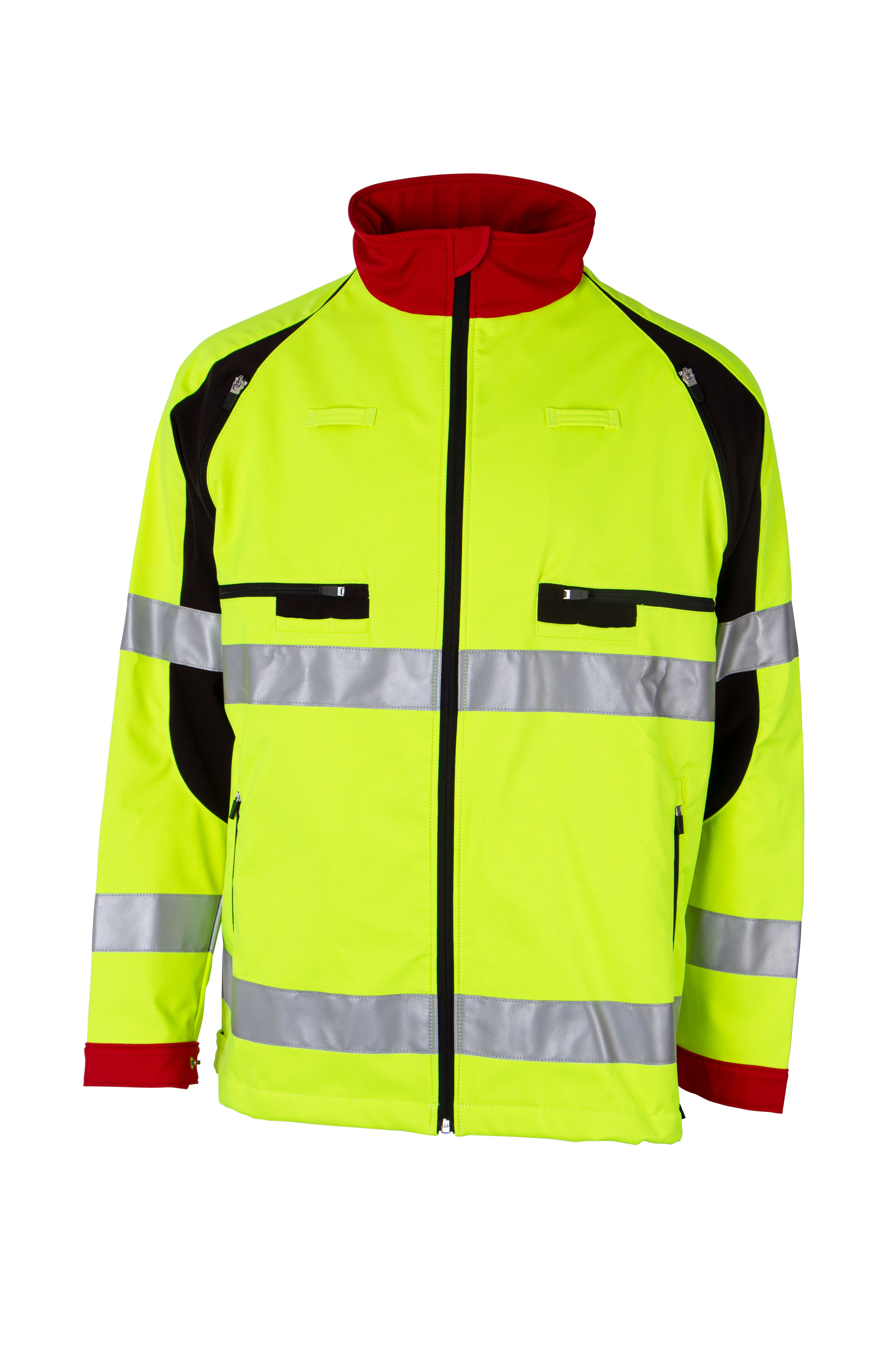HÜSLER Softshelljacke Ready, leuchtgelb/schwarz/rot mit Aufdruck RETTUNGSDIENST