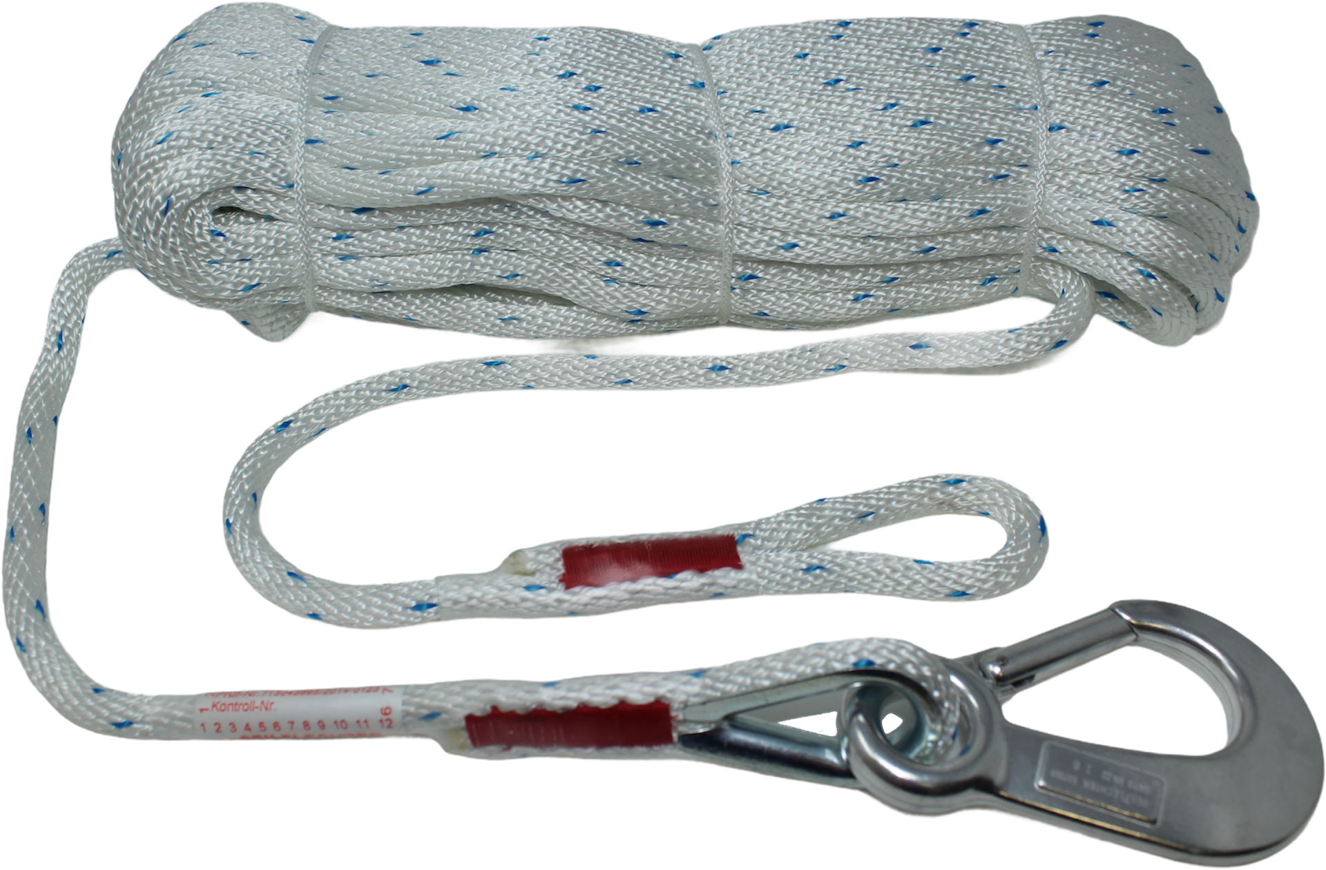 SEILFLECHTER Feuerwehrleine 10mm, 30m 1 Seite Öse, 1 Seite Karabinerhaken Typ F, DIN 14920:2023-11